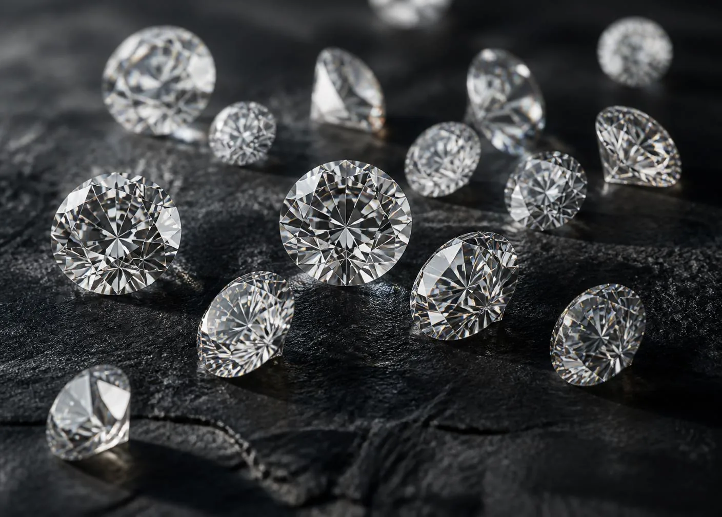 Loose natural diamonds on dark stone